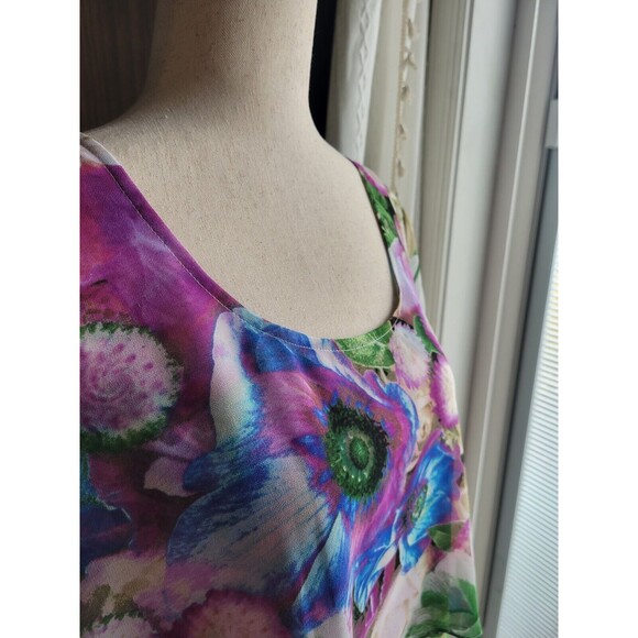 Sheer Bold Floral Tiered Double Layer‎ Cap Sleeve Blouse Top Large - Picture 2 of 9